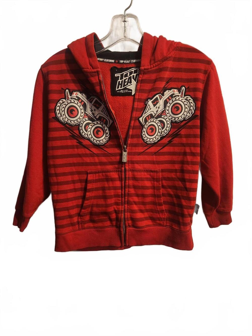 Top Heavy Red Monster truck Zip up Jacket Youth Size Medium 5-6 Great condition